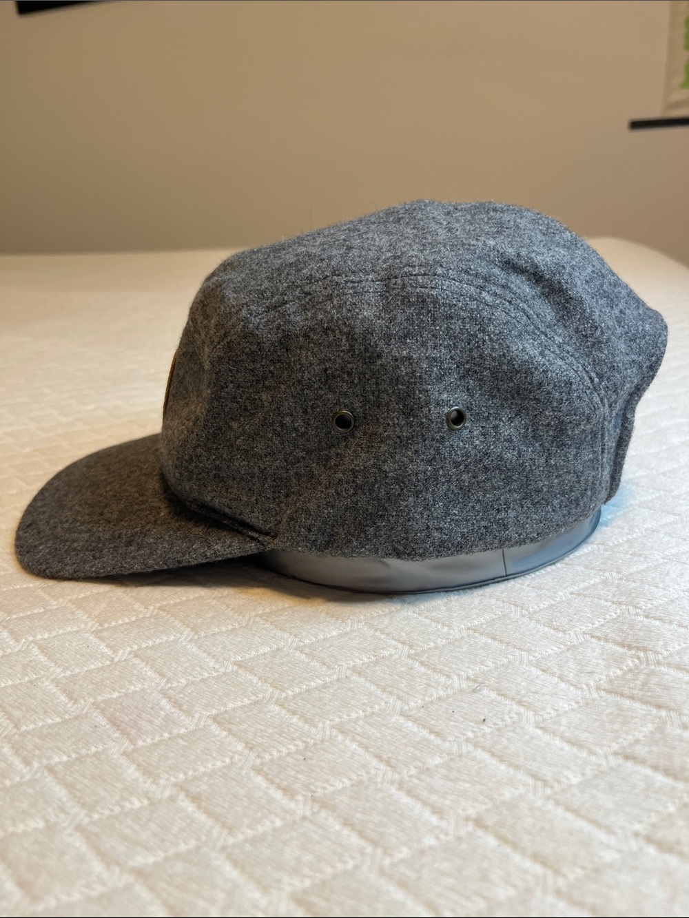 You Know Gray 78% Wool 5-Panel Cap mountain patch with Leather Strap, osfm - Picture 3 of 6